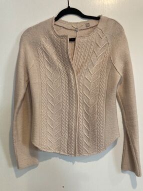 Anthropology Knitted & Knotted Cream Wool Cardigan Zip-Front Sweater /S